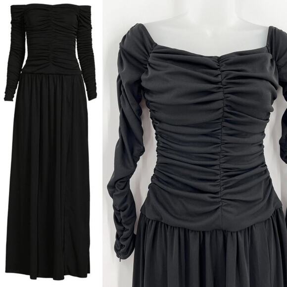 TANYA TAYLOR Marla Ruched Maxi Fit and Flare Dress Off Shoulder Long Sleeve NEW - Picture 5 of 15